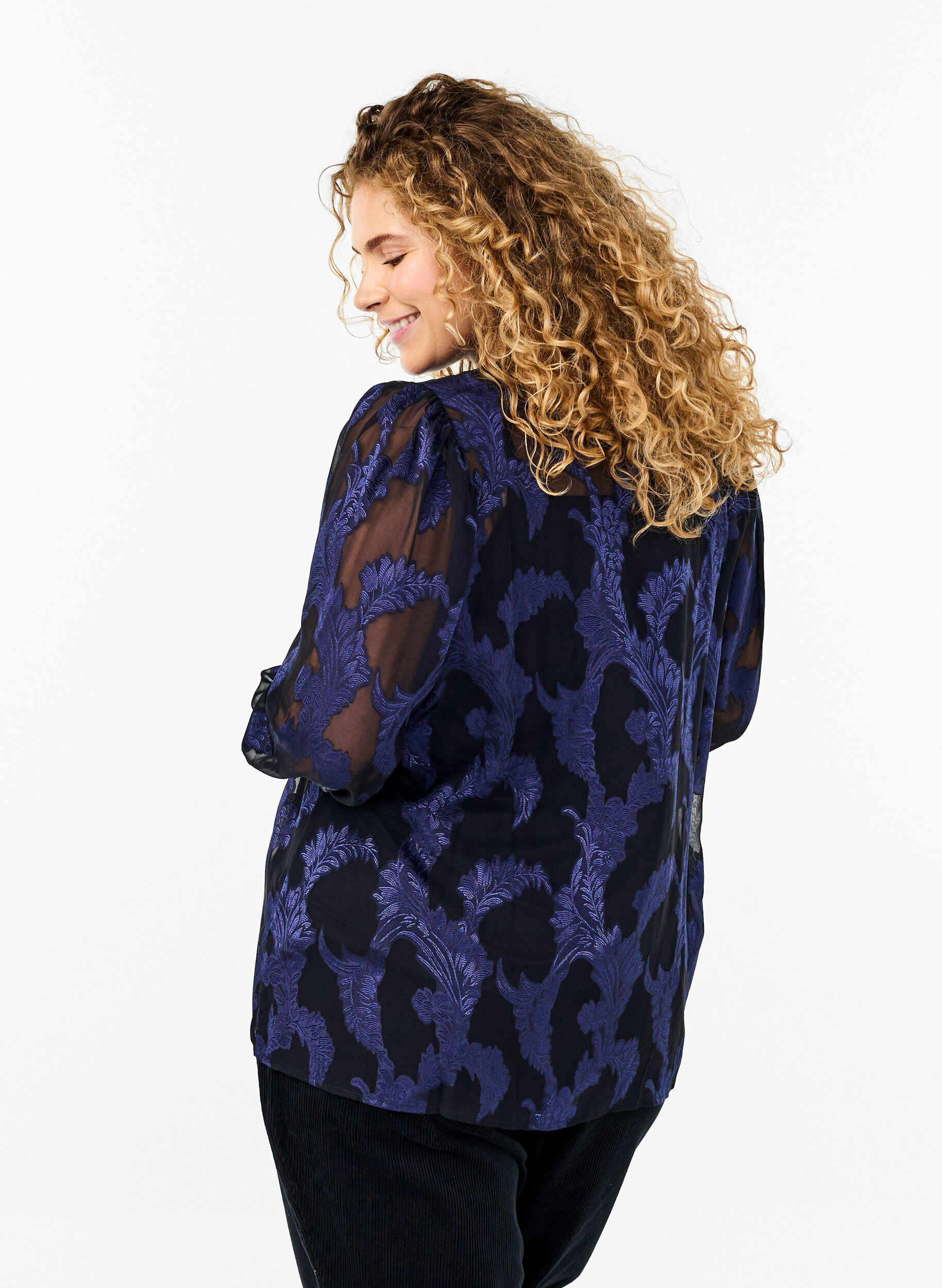 Zizzi Sifonkipusero jacquard-kuviolla, Evening Blue, Model image number 1