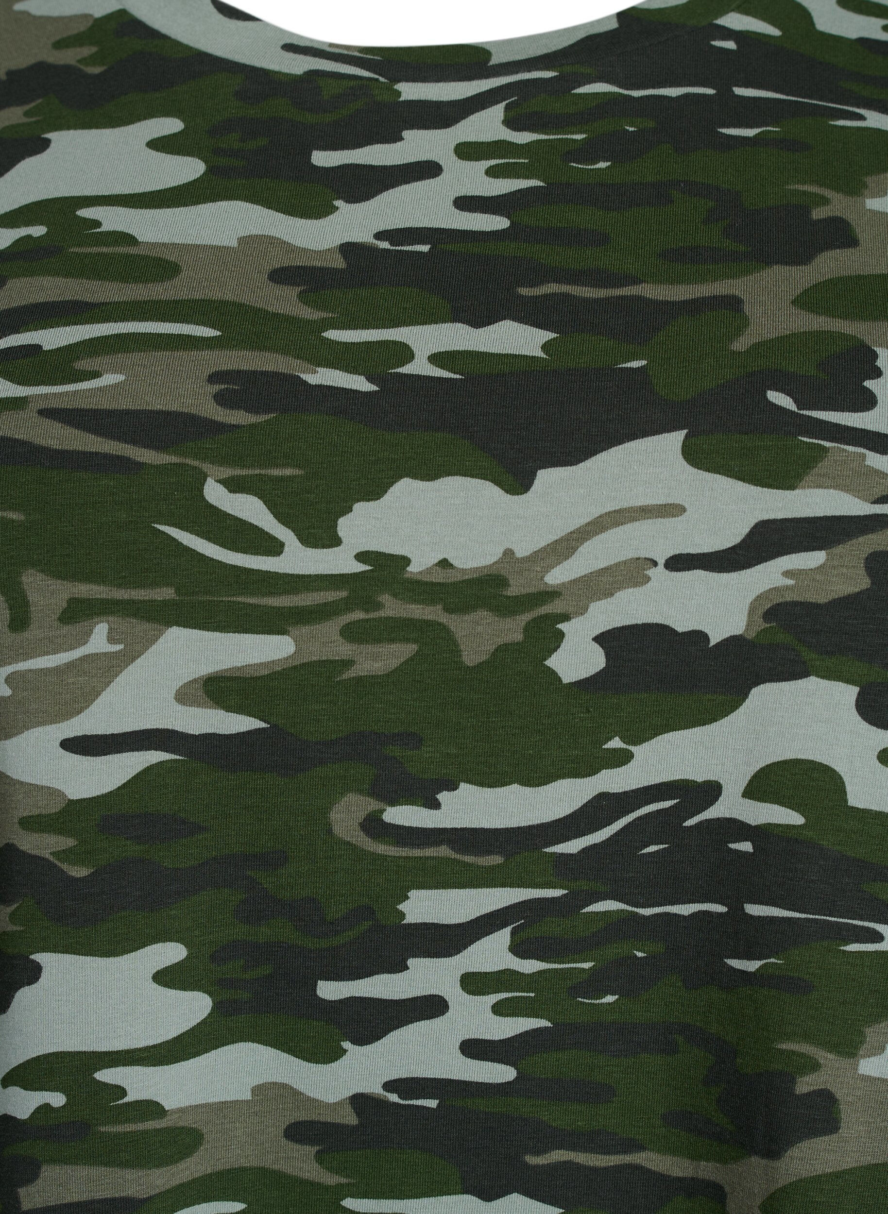 Zizzi Py&ouml;re&auml;kauluksinen T-paita, jossa kauttaaltaan printti, Vihre&auml;, Packshot image number 2