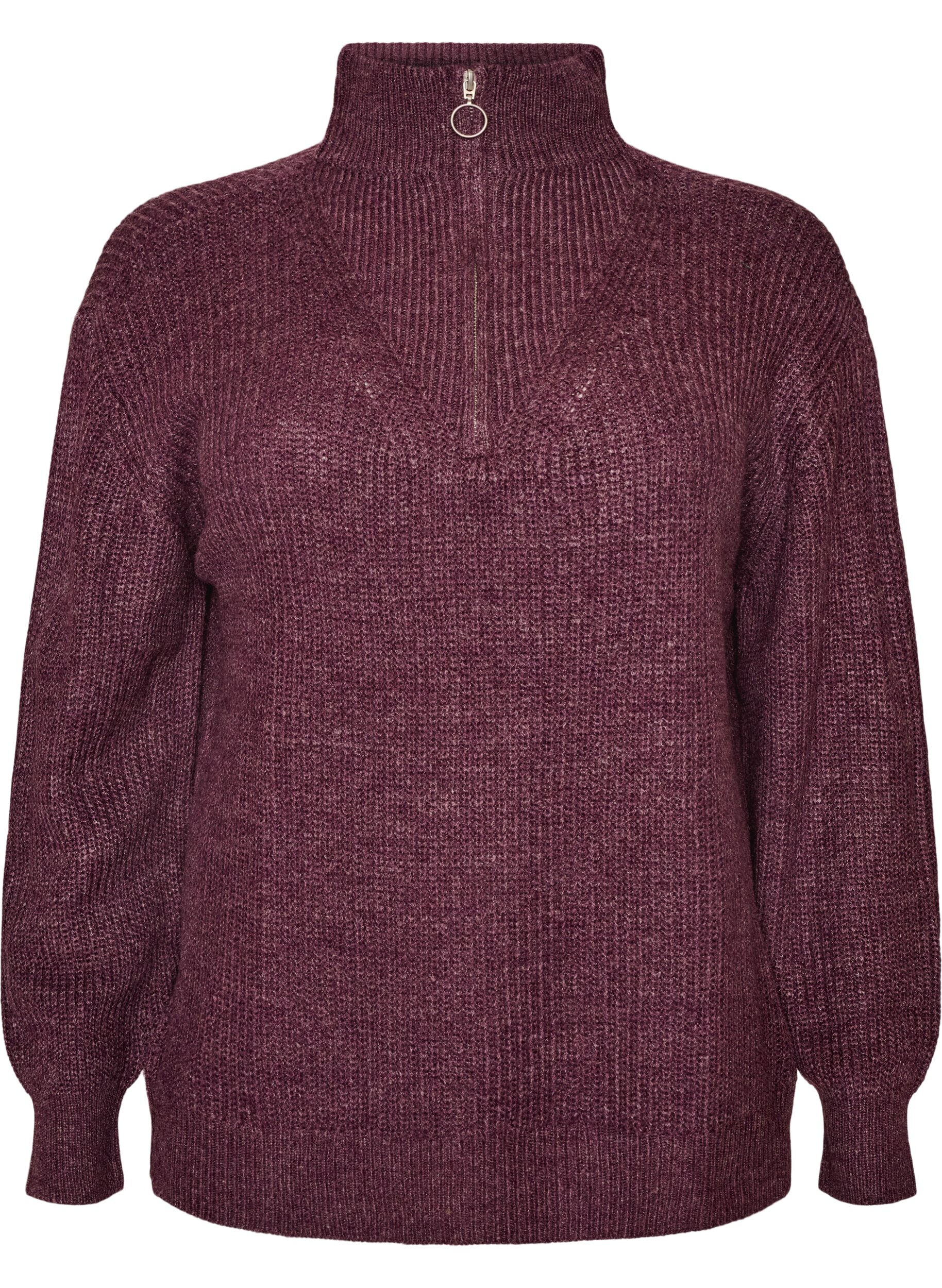 ZizziNeulepusero, jossa korkea kaulus ja vetoketju, Violetti, Packshot image number 0