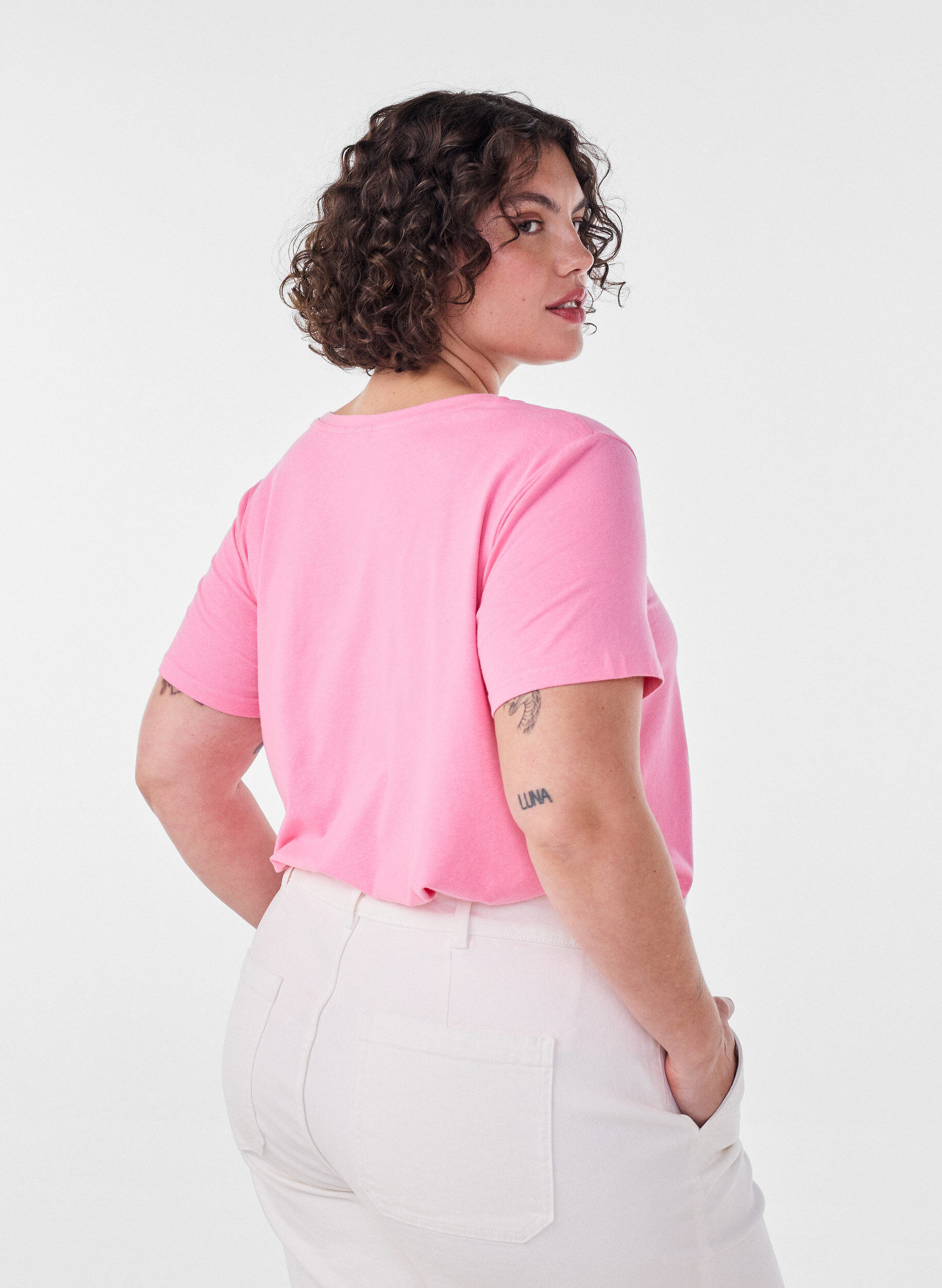 ZizziYksiv&auml;rinen perus t-paita puuvillasta, Vaaleanpunainen, Model image number 2
