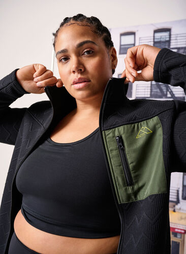 Urheilullinen fleece-takki taskuilla, Black, Image image number 0