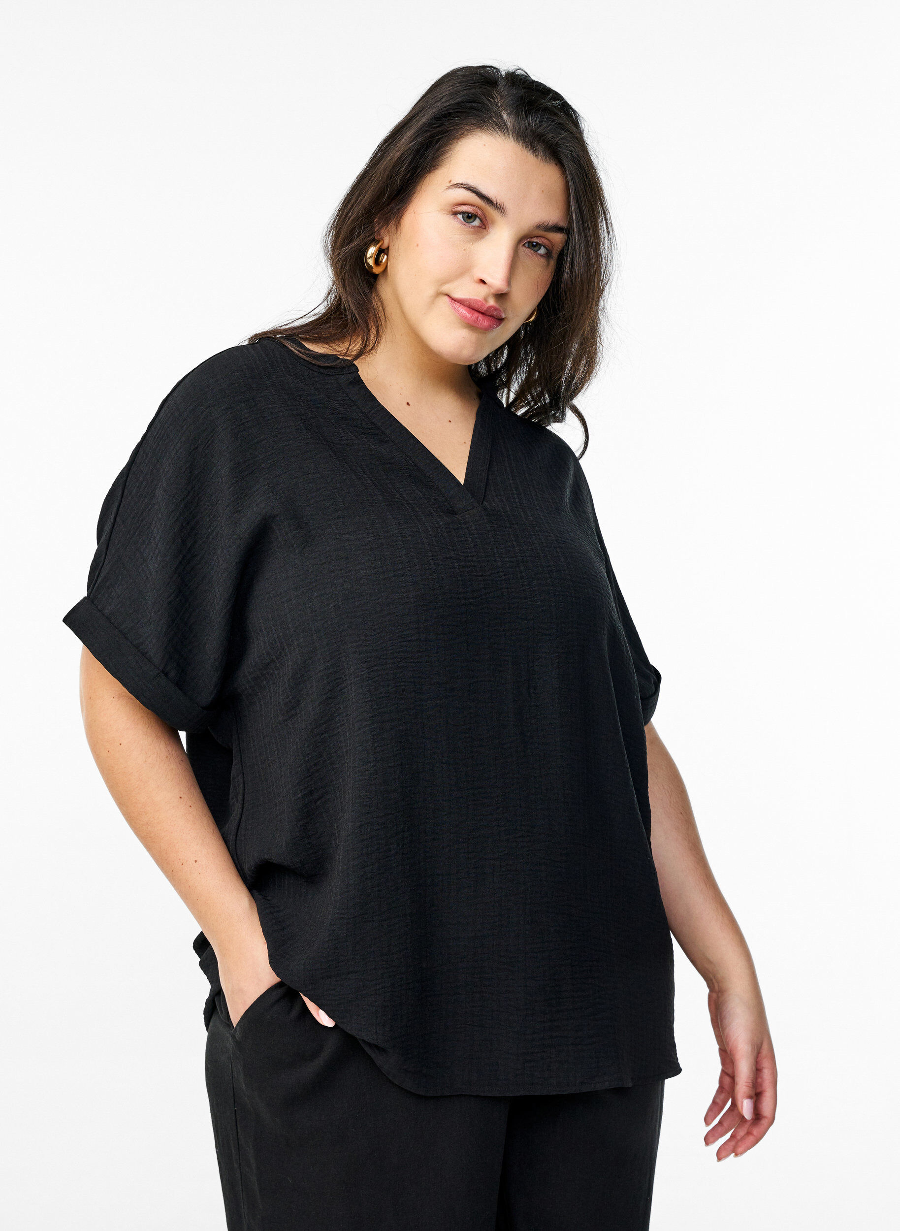 ZizziRento pusero lyhyill&auml; hihoilla, Musta, Model image number 0