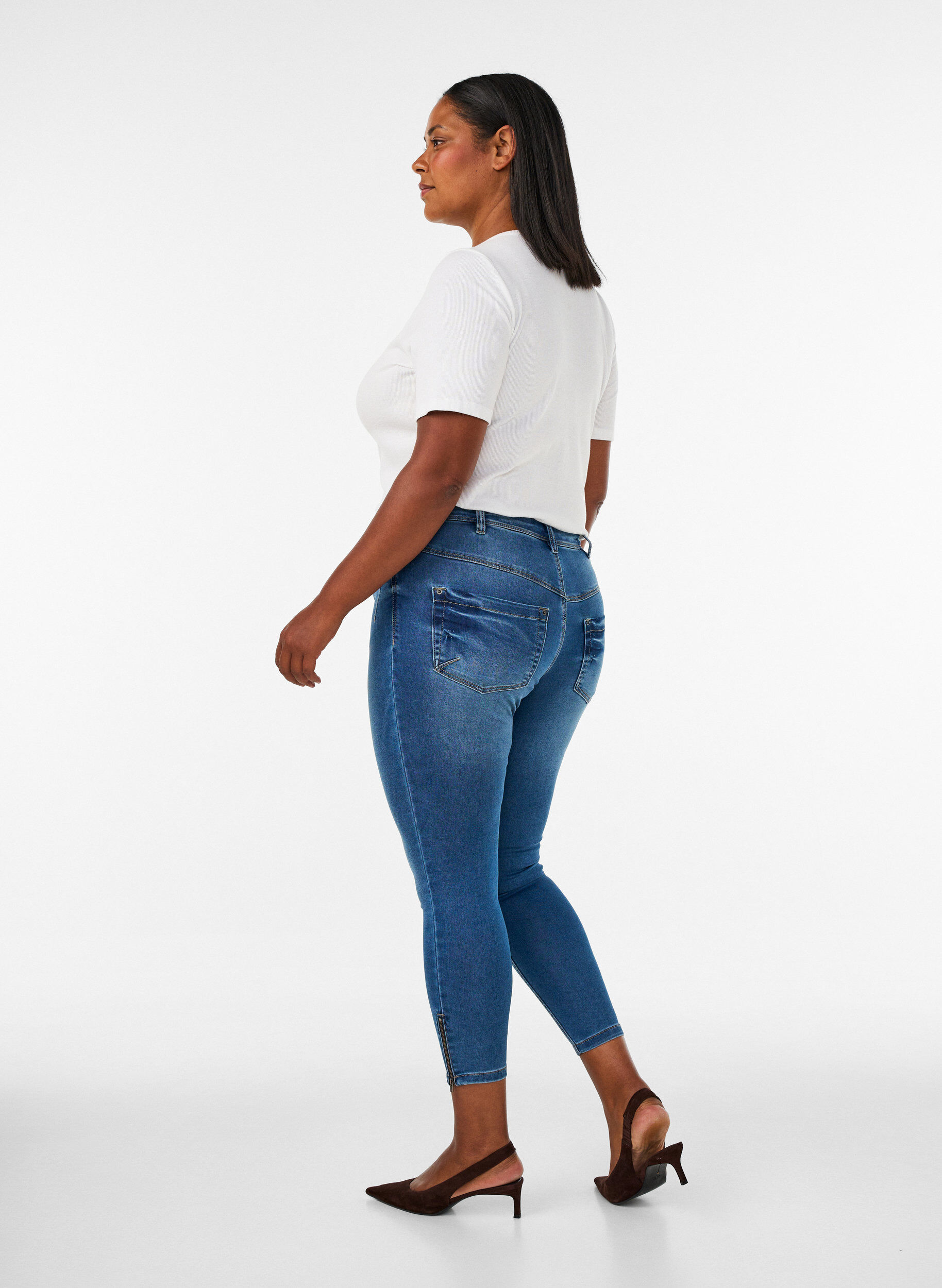 ZizziCropped Amy -farkut vetoketjuyksityiskohdalla, Sininen, Model image number 2