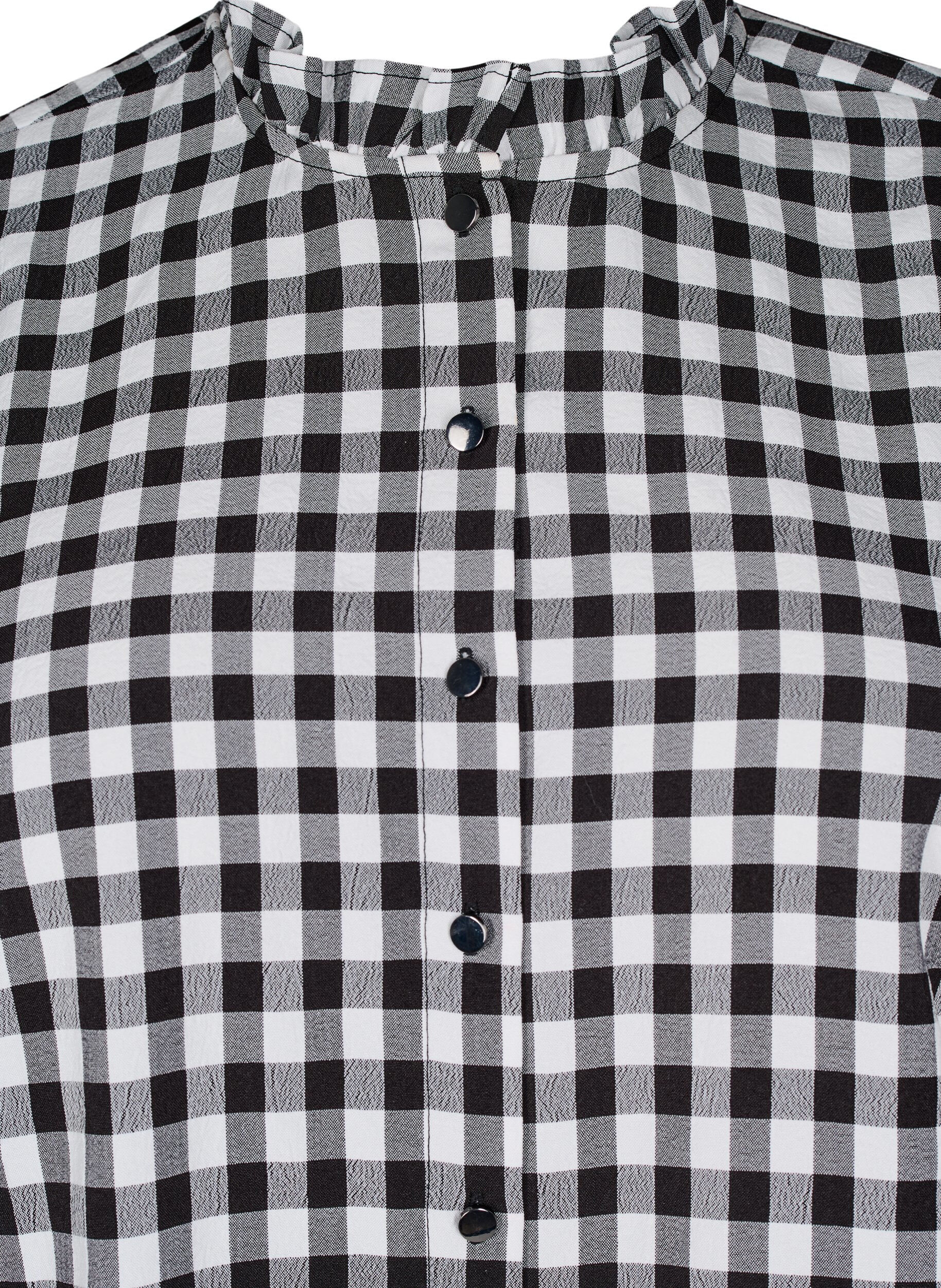 Zizzi Ruudullinen paitapusero r&ouml;yhel&ouml;yksityiskohdilla, Black/W. Gingham, Packshot image number 2