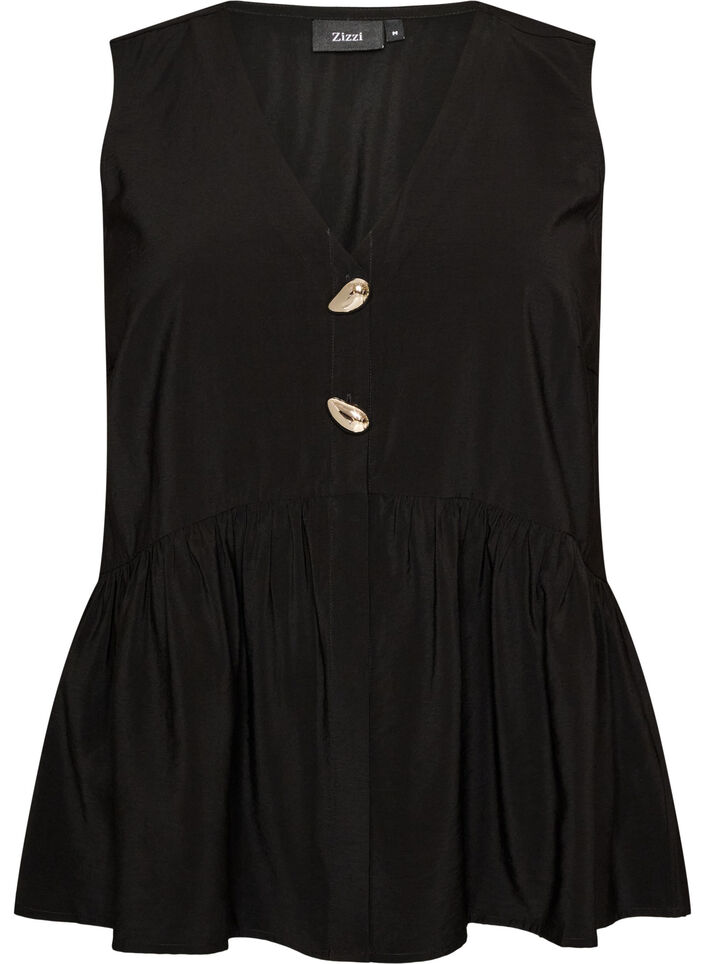 Hihaton peplum-pusero koristenapeilla, Musta, Packshot image number 0
