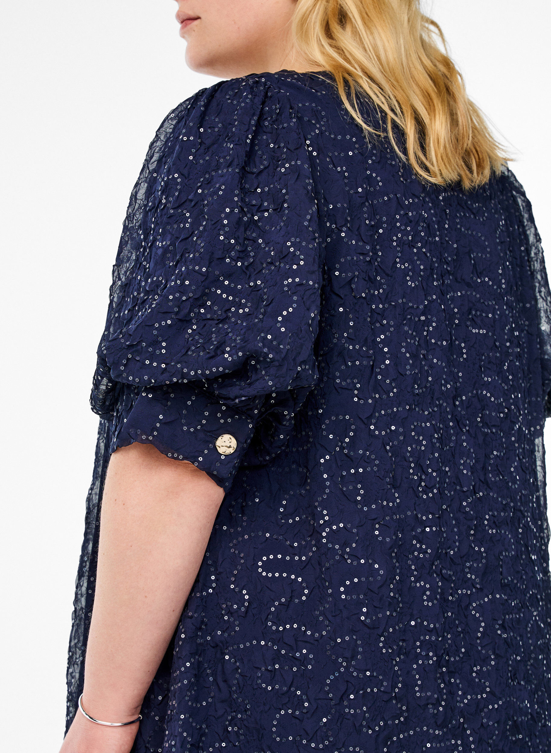 Zizzi Lyhyt juhlamekko paljeteilla, Sininen, Model image number 3