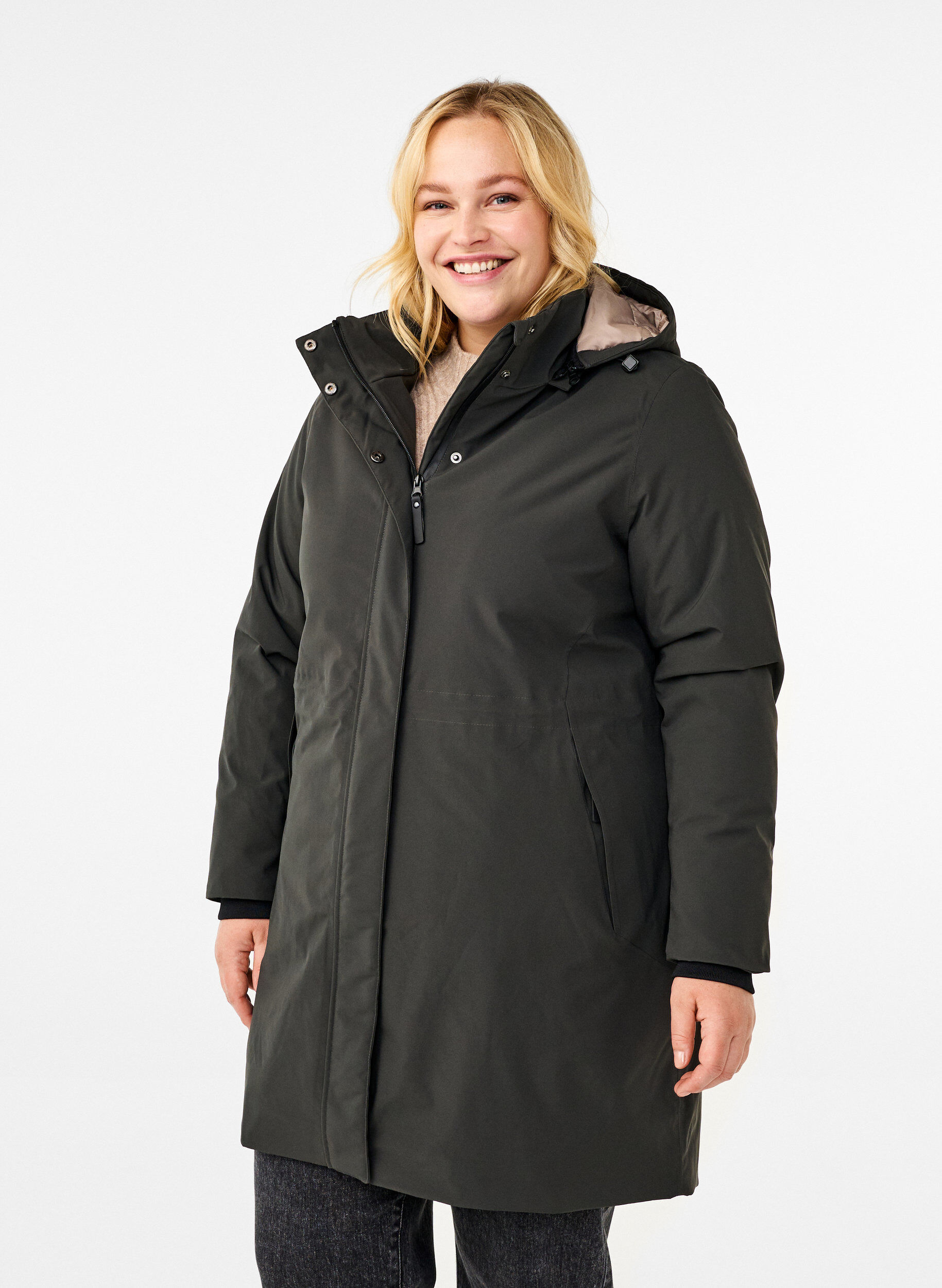 Zizzi Toiminnallinen parka-talvitakki hupulla, Raven, Model image number 0