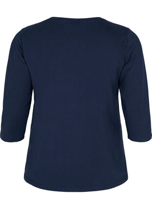 Puuvillainen perus t-paita 3/4-hihoilla, Navy Blazer, Packshot image number 1
