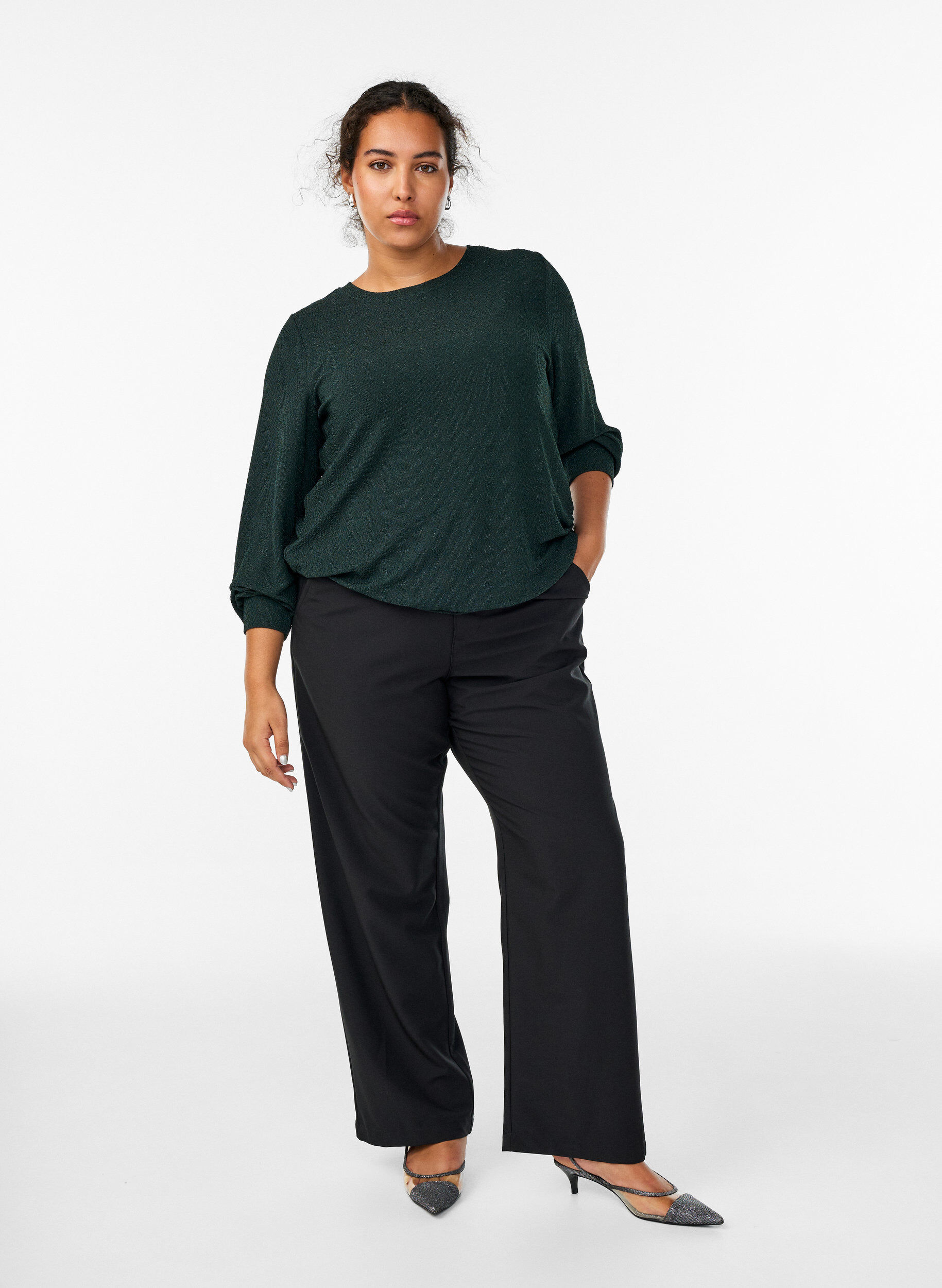 Zizzi Pusero, jossa kalanruotokuvio ja kimallelanka, Vihre&auml;, Model image number 1