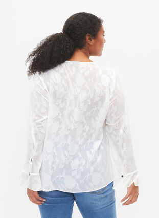 Pitkähihainen paita jacquard-kankaalla, Bright White, Model image number 1