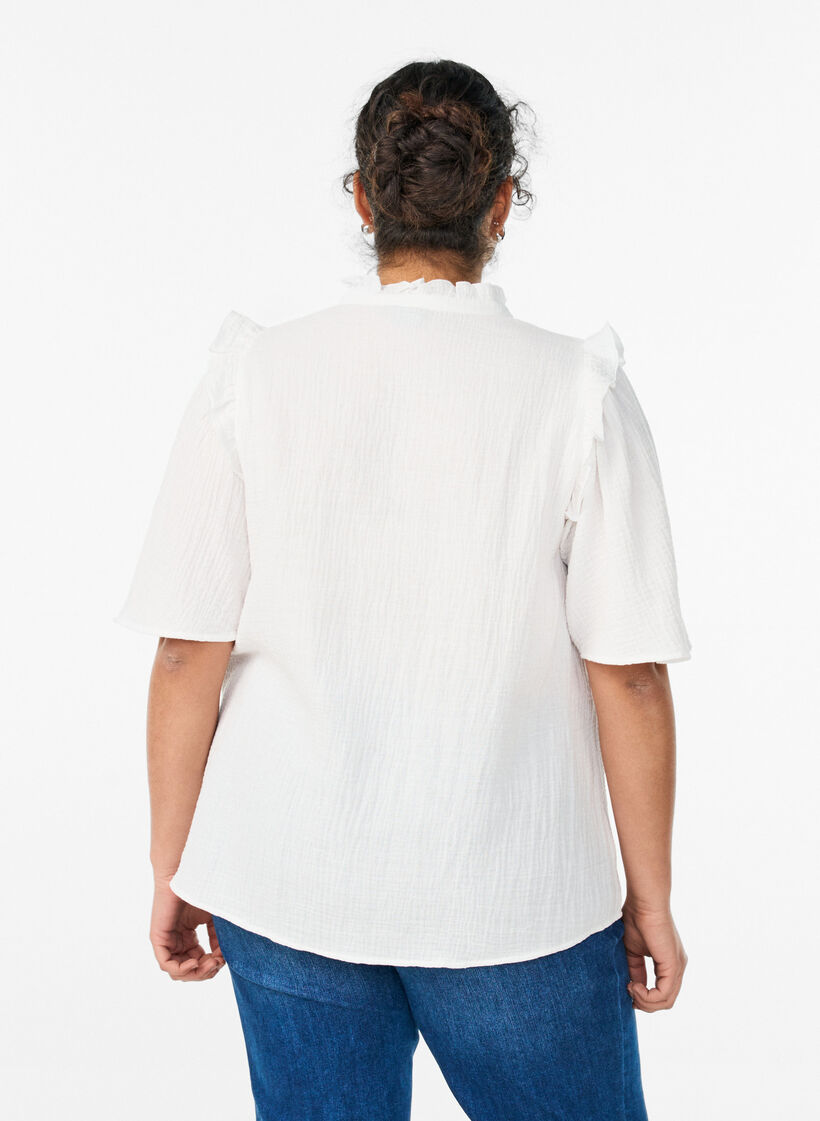 Puuvillamusliinipusero broderie anglaise -kirjonnalla ja 1/2-hihoilla, Valkoinen, Model image number 2