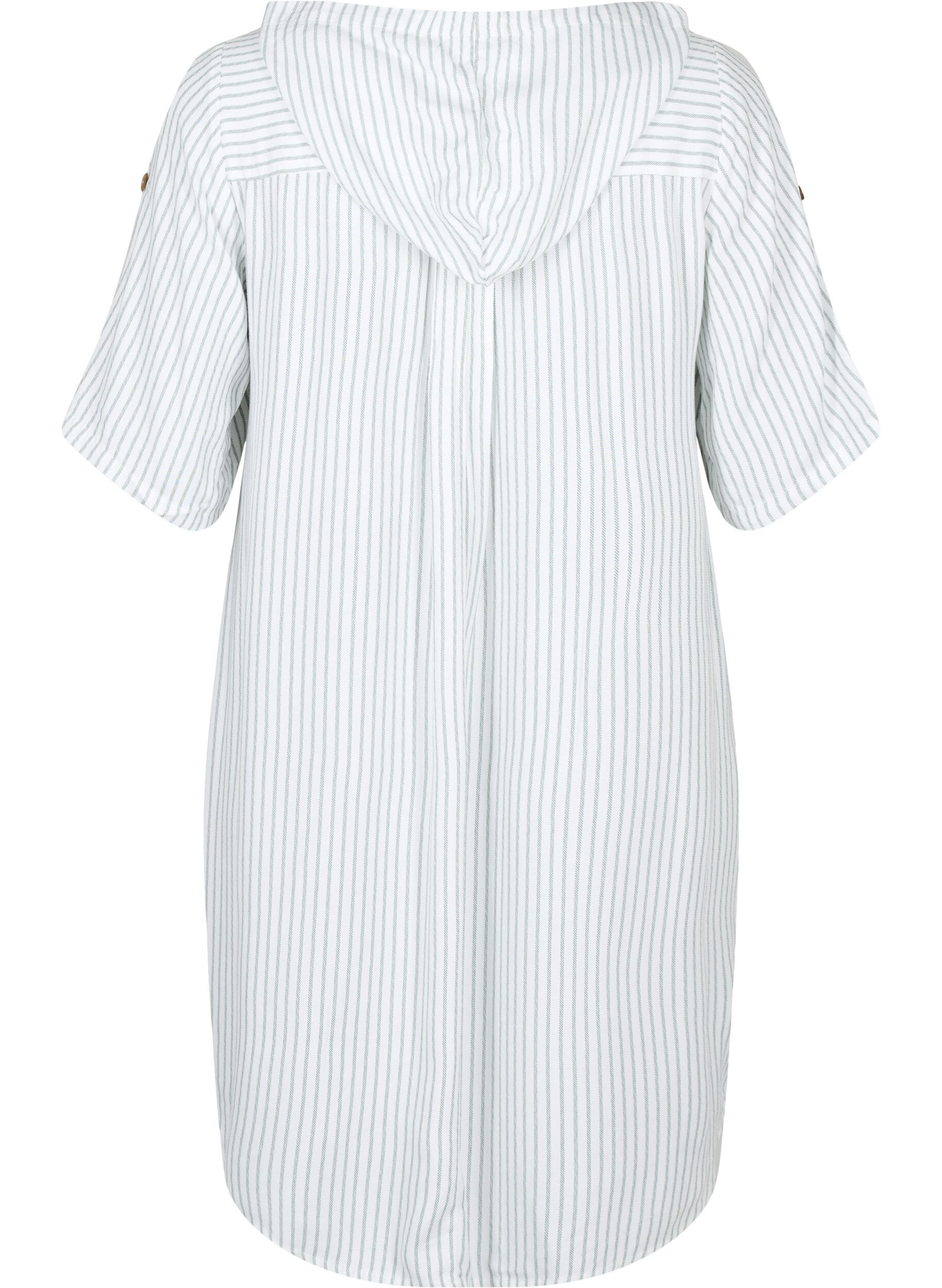 Zizzi Lyhythihainen hupullinen viskoositunika, Chinois Green Stripe, Packshot image number 1