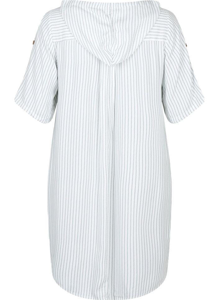 Lyhythihainen hupullinen viskoositunika, Chinois Green Stripe, Packshot image number 1