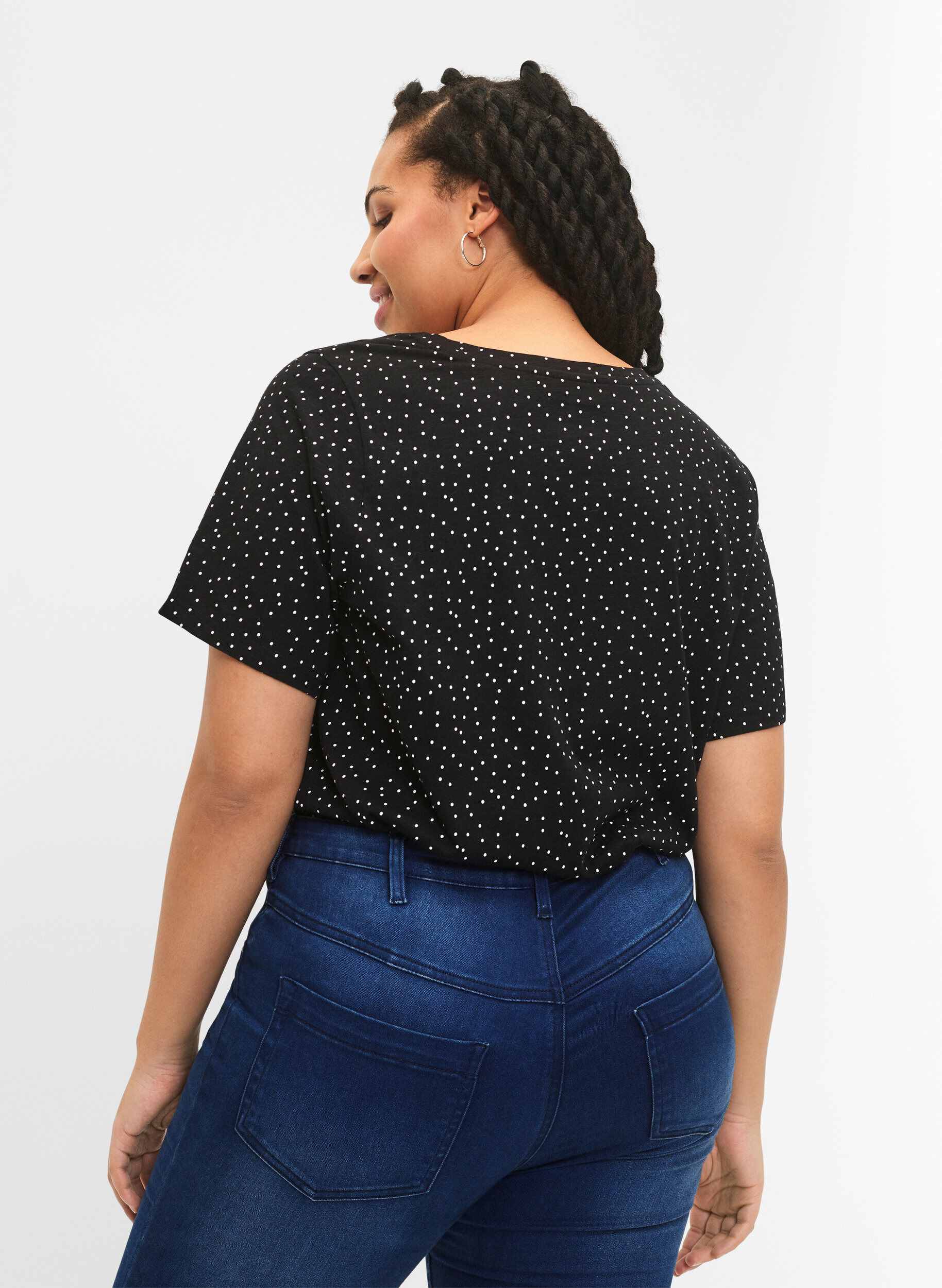 Zizzi Luomupuuvillainen T-paita pilkuilla, Musta, Model image number 2