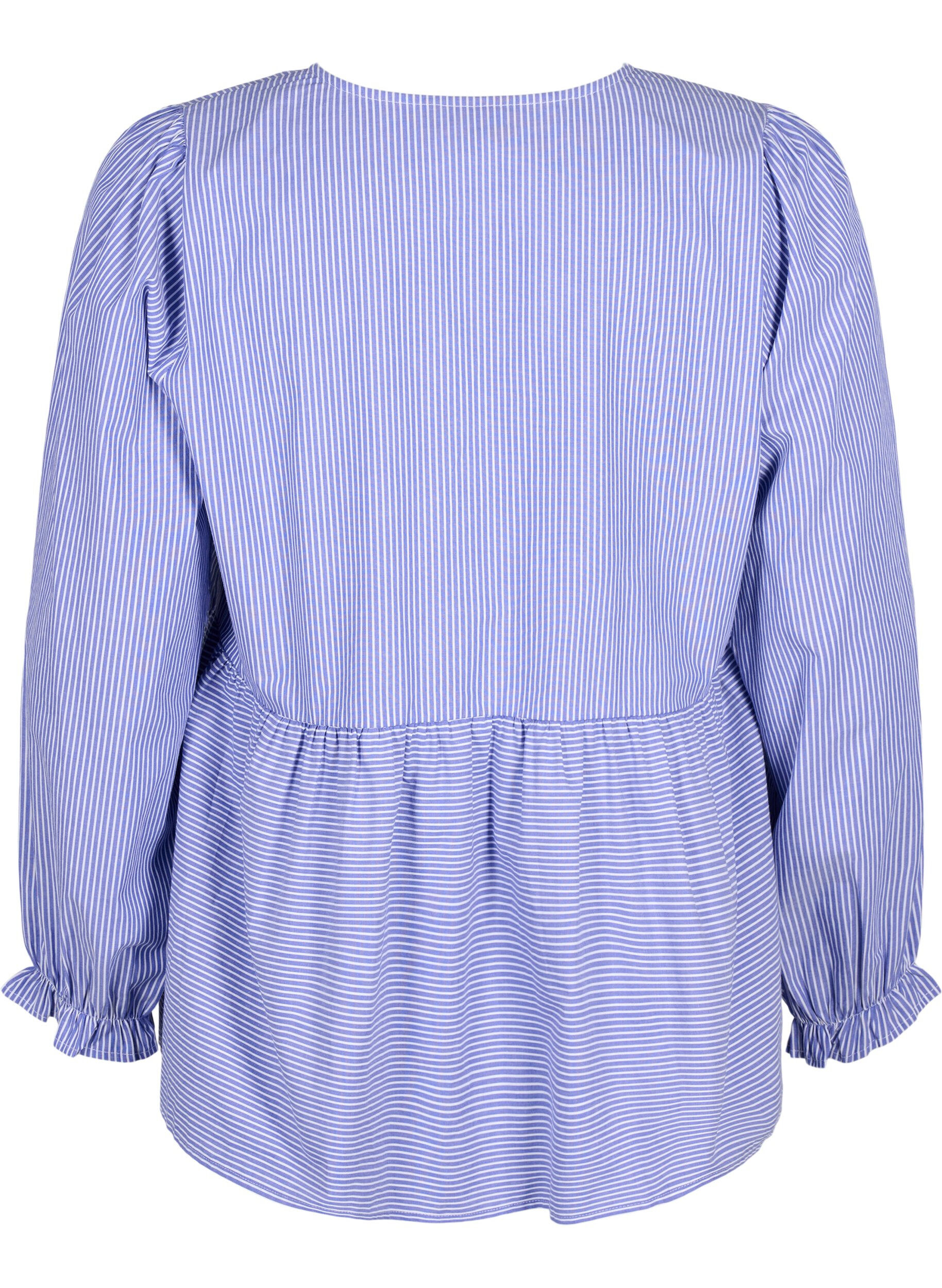 ZizziRaidallinen puuvillapusero rusettiyksityiskohdalla, Baja Blue Stripe, Packshot image number 1
