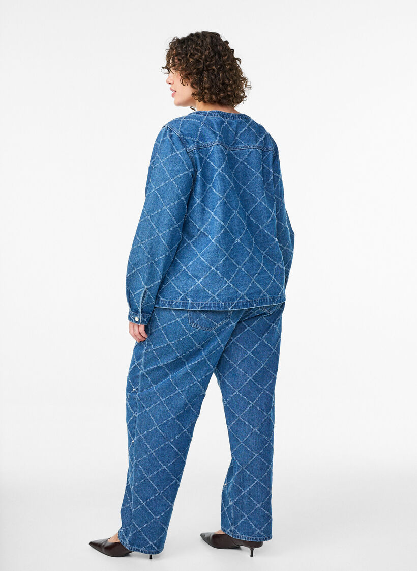 Kiana farkut korkealla vy&ouml;t&auml;r&ouml;ll&auml; ja revityll&auml; kuviolla, Sininen, Model image number 1