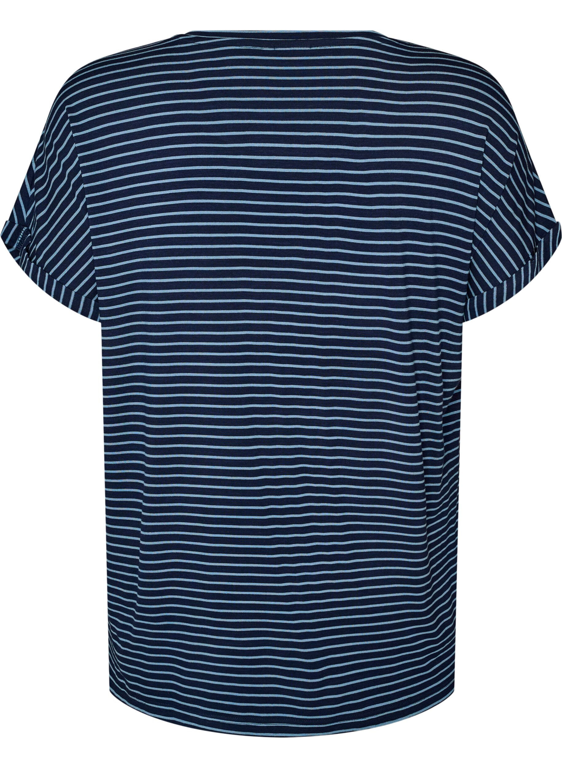 ZizziRaidallinen T-paita viskoosista py&ouml;re&auml;ll&auml; p&auml;&auml;ntiell&auml;, Sininen, Packshot image number 1