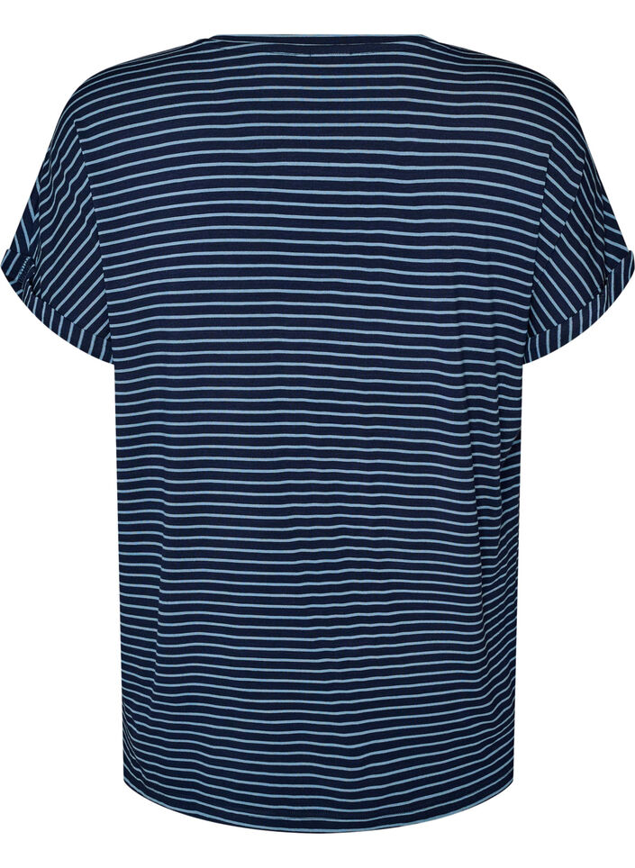 Raidallinen T-paita viskoosista py&ouml;re&auml;ll&auml; p&auml;&auml;ntiell&auml;, Sininen, Packshot image number 1
