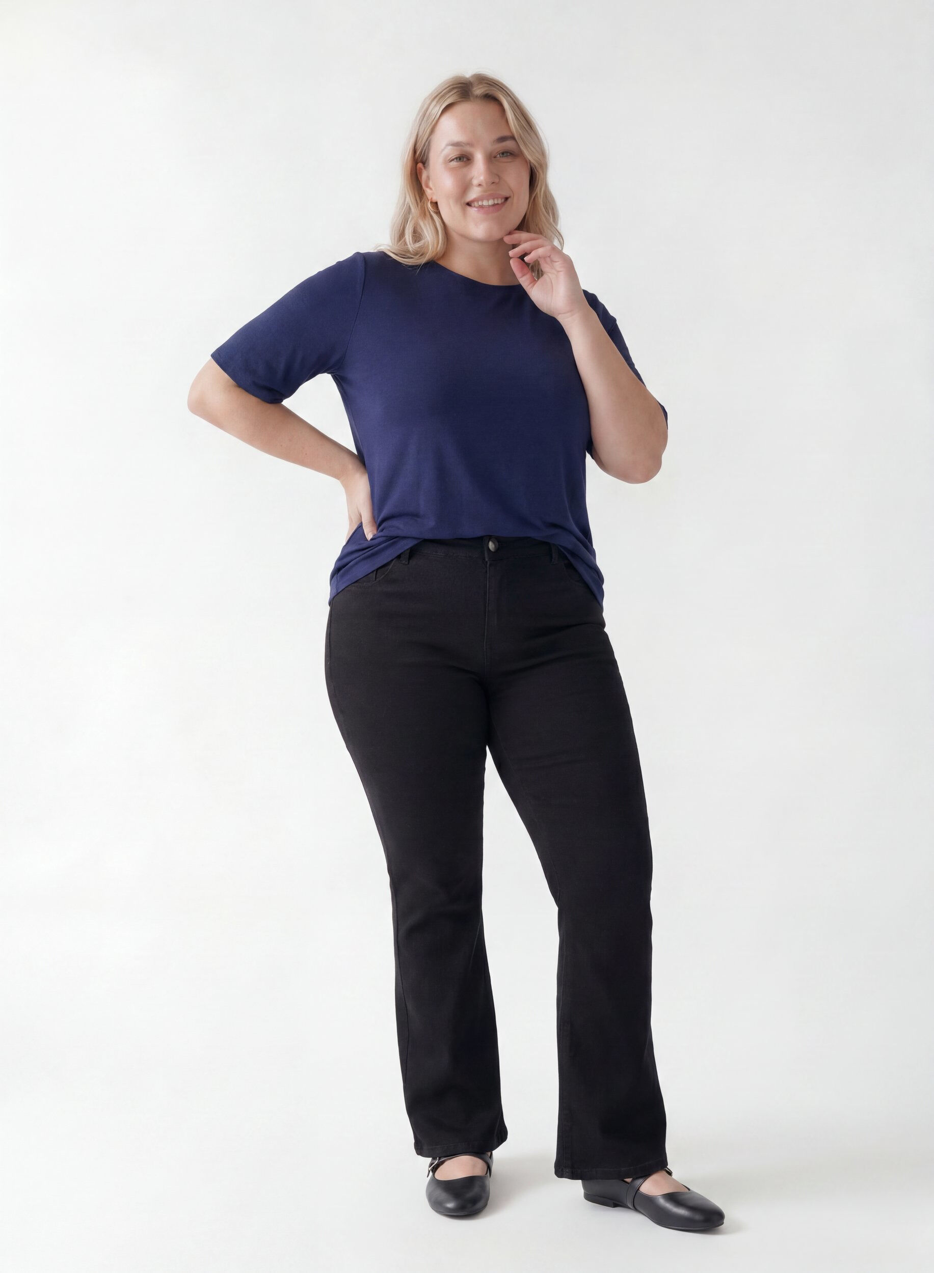 ZizziLyhythihainen kudottu pusero, jossa on py&ouml;re&auml; p&auml;&auml;ntie, Sininen, Model image number 1