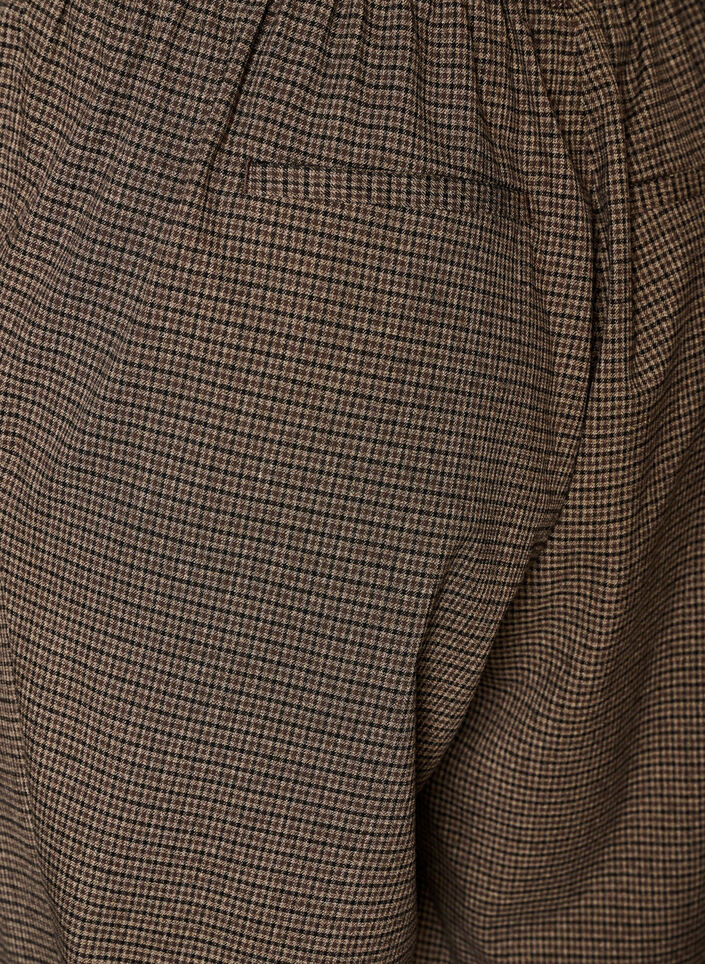 Housut pienell&auml; ruutukuviolla ja suorilla lahkeilla, Ruskea, Packshot image number 3