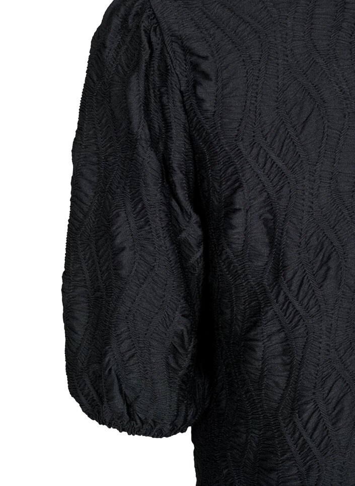 Tekstuuripusero 3/4-hihoilla, Musta, Packshot image number 3