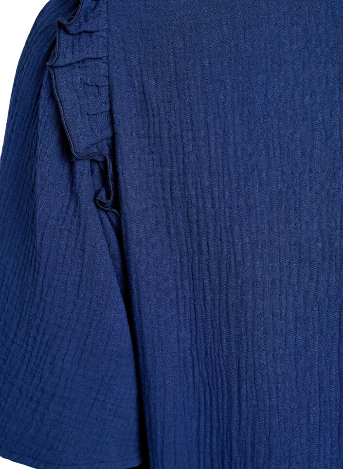 Puuvillamusliinipusero broderie anglaise -kirjonnalla ja 1/2-hihoilla, Sininen, Packshot image number 3