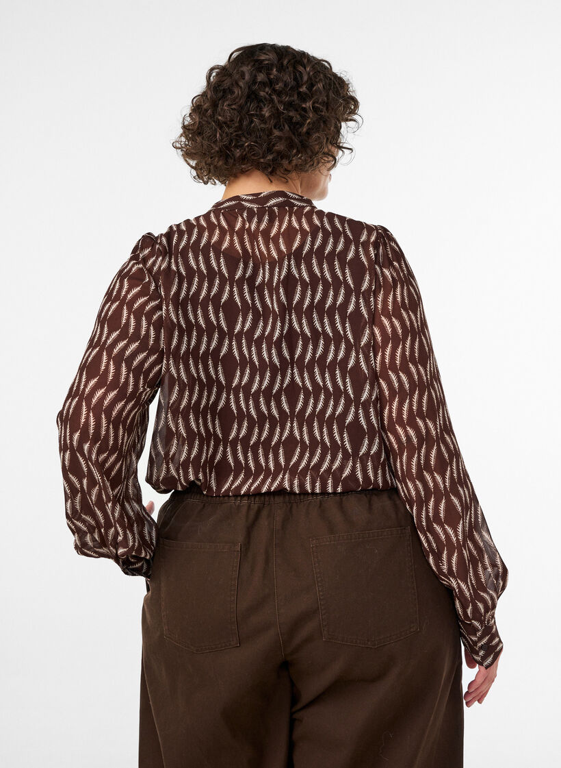 Pusero kauttaaltaan kuosilla ja lyhyell&auml; nappilistalla, Ruskea, Model image number 2