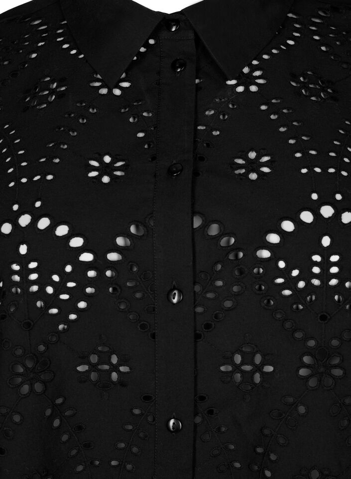 Puuvillapaita englantilaisella kirjailulla, Black, Packshot image number 2