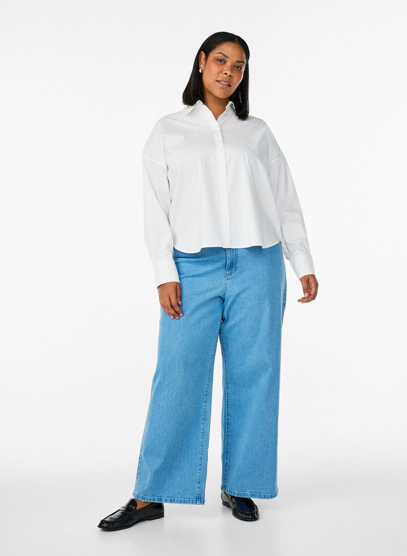 Klassinen puuvillapaita, jossa on rento istuvuus, Valkoinen, Model image number 1