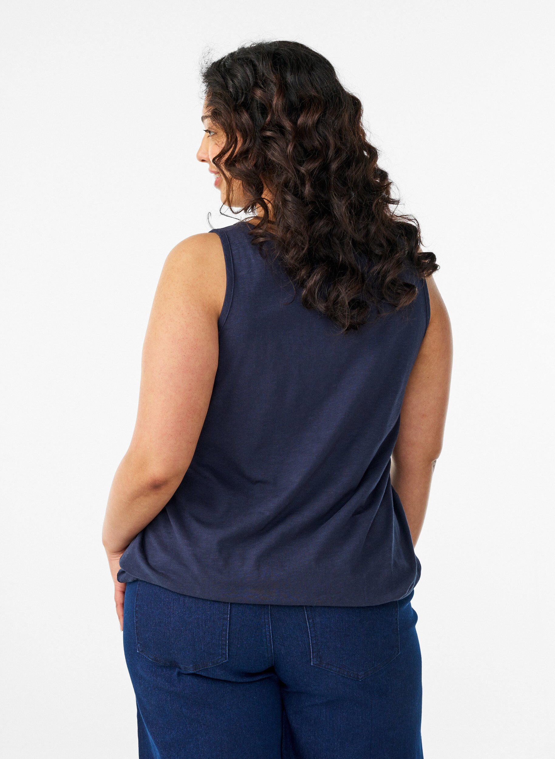 ZizziLuomupuuvillainen toppi V-p&auml;&auml;ntiell&auml; ja napeilla, Sininen, Model image number 2