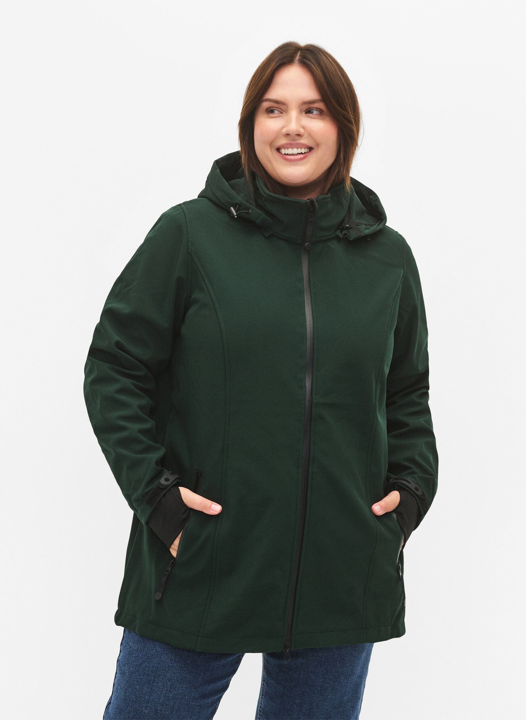 Zizzi Lyhyt softshell-takki irrotettavalla hupulla, Vihre&auml;, Model image number 0