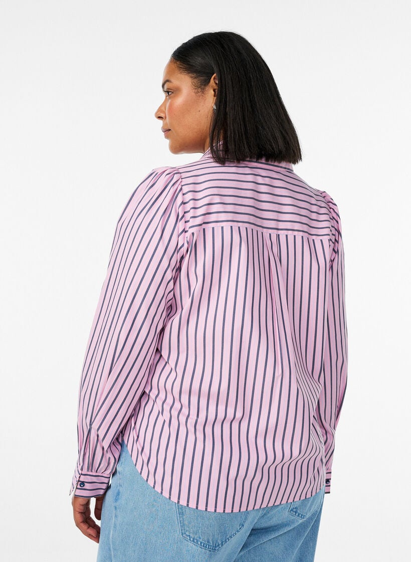 Raidallinen paita klassisella kauluksella ja pitkill&auml; hihoilla, Vaaleanpunainen, Model image number 2