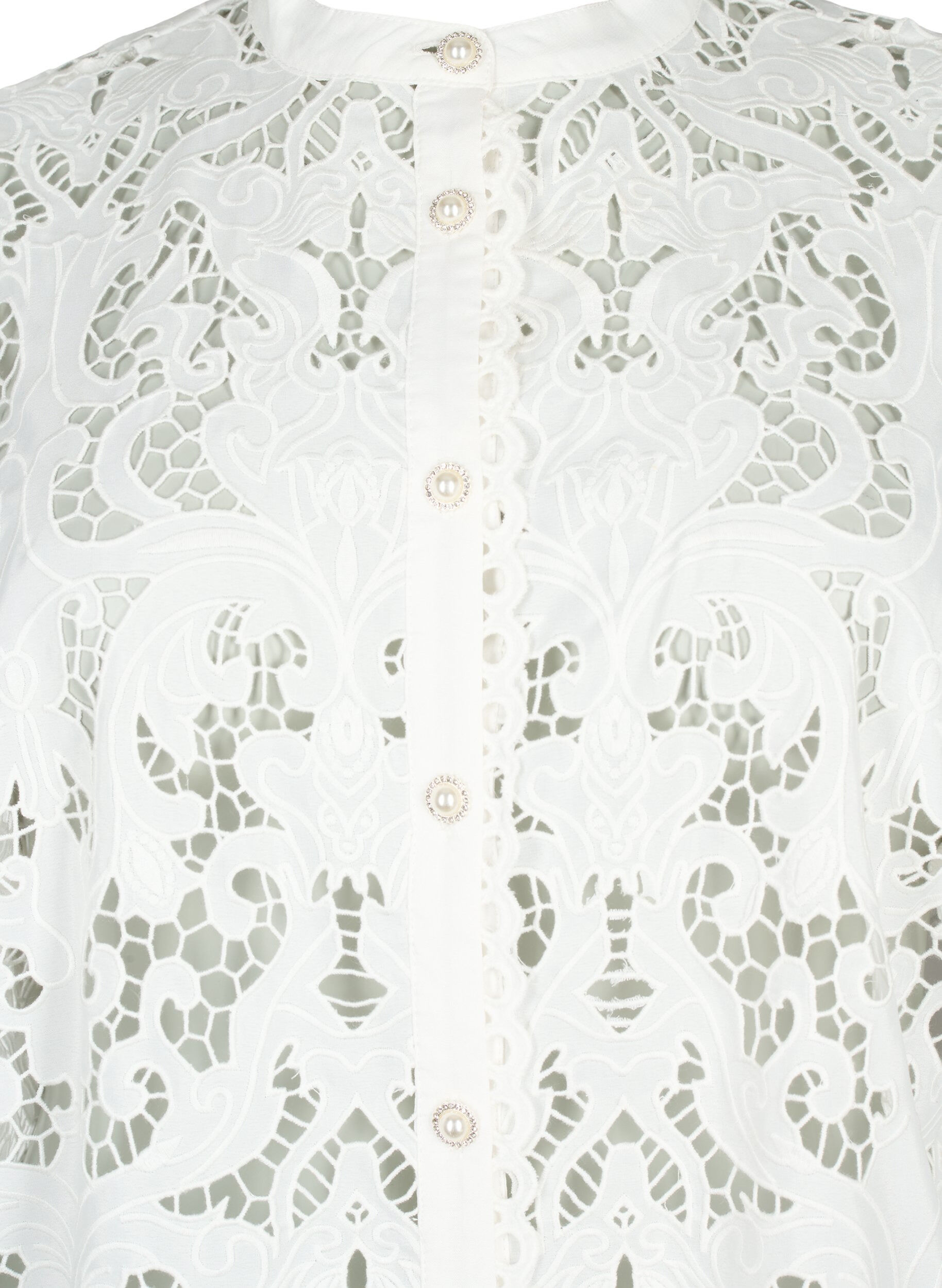 Zizzi Pitk&auml;hihainen pitsinen paitapusero, White, Packshot image number 2