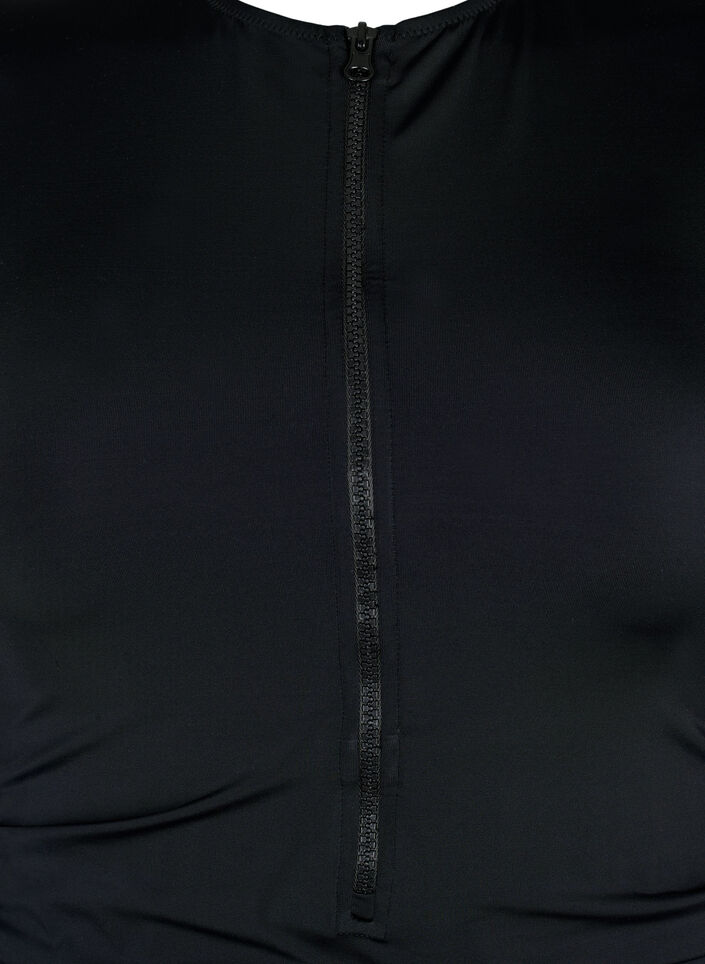 Uimapuku vetoketjulla ja lyhyillä hihoilla, Black, Packshot image number 2