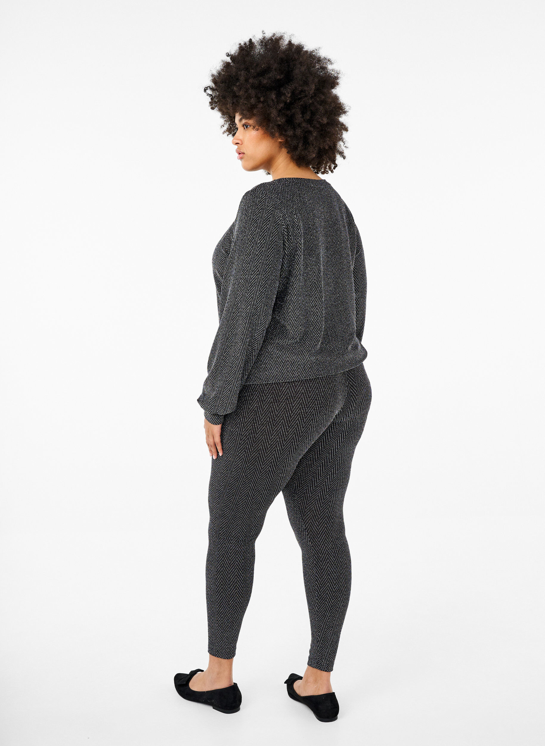 Zizzi Glitterkuviolliset leggingsit, Silver ZigZagShimmer, Model image number 1