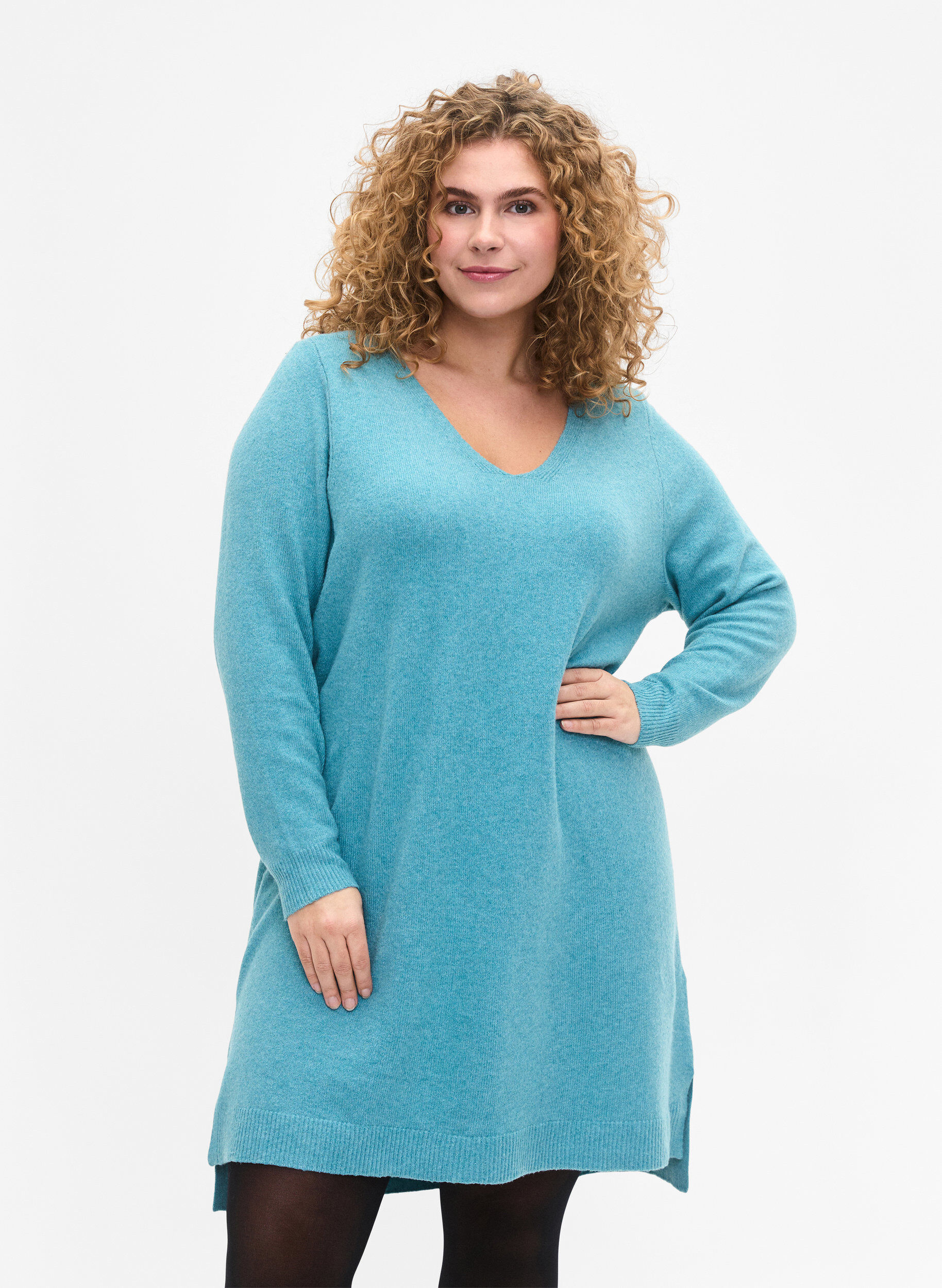 Zizzi Neulottu mekko, jossa on halkio, R. Waters/White Mel., Model image number 0