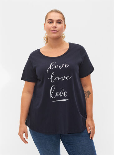 Lyhythihainen puuvillainen t-paita painatuksella, Night Sky Love Love, Model image number 0