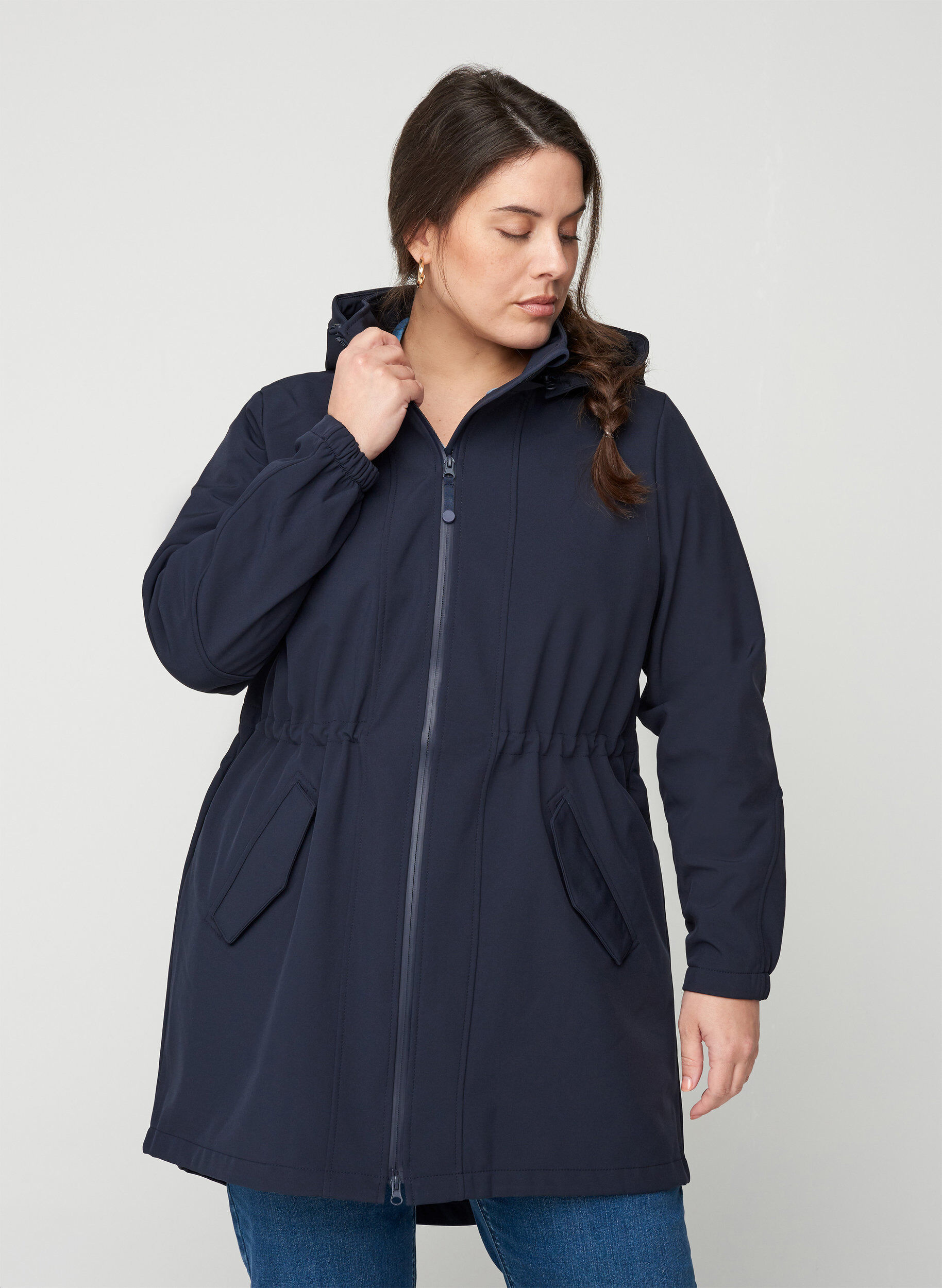 Zizzi Softshell-takki hupulla, Night Sky solid, Model image number 0