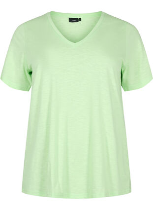 Lyhythihainen perus t-paita, jossa on v-pääntie, Paradise Green, Packshot image number 0