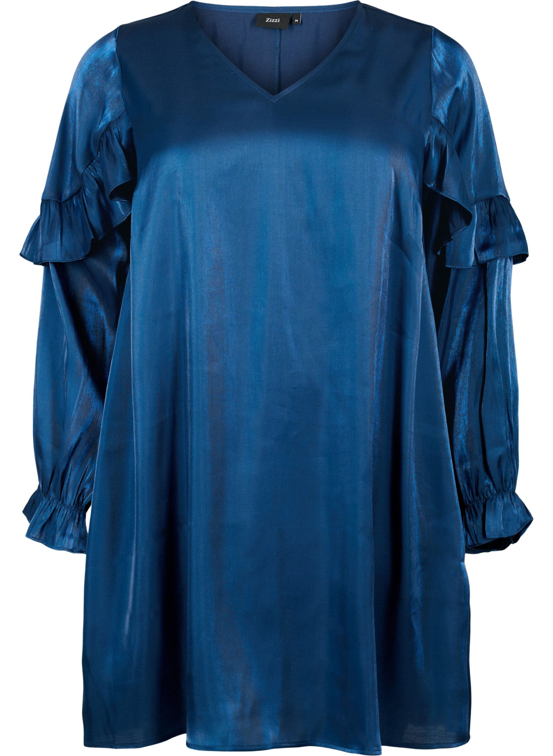 Zizzi Viskoosimekko, jossa on v-p&auml;&auml;ntie ja r&ouml;yhel&ouml;t, Titan, Packshot image number 0