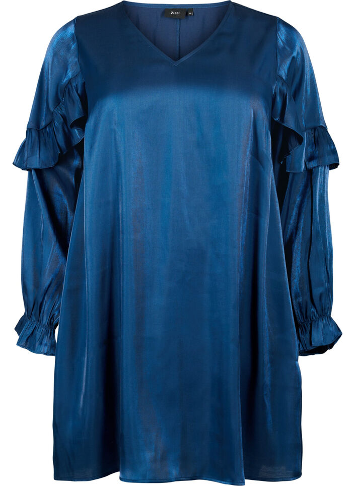 Viskoosimekko, jossa on v-pääntie ja röyhelöt, Titan, Packshot image number 0