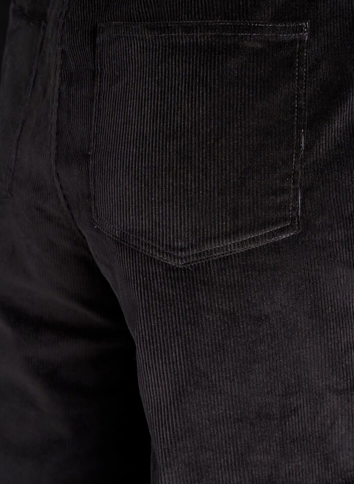 Korkeavyötäröiset samettihousut leveillä lahkeilla, Musta, Packshot image number 3