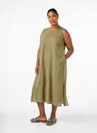 Hihaton mekko puuvillan ja pellavan sekoitteesta, Deep Lichen Green, Model
