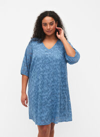 Lyhythihainen mekko tekstuurilla, Coronet Blue, Model