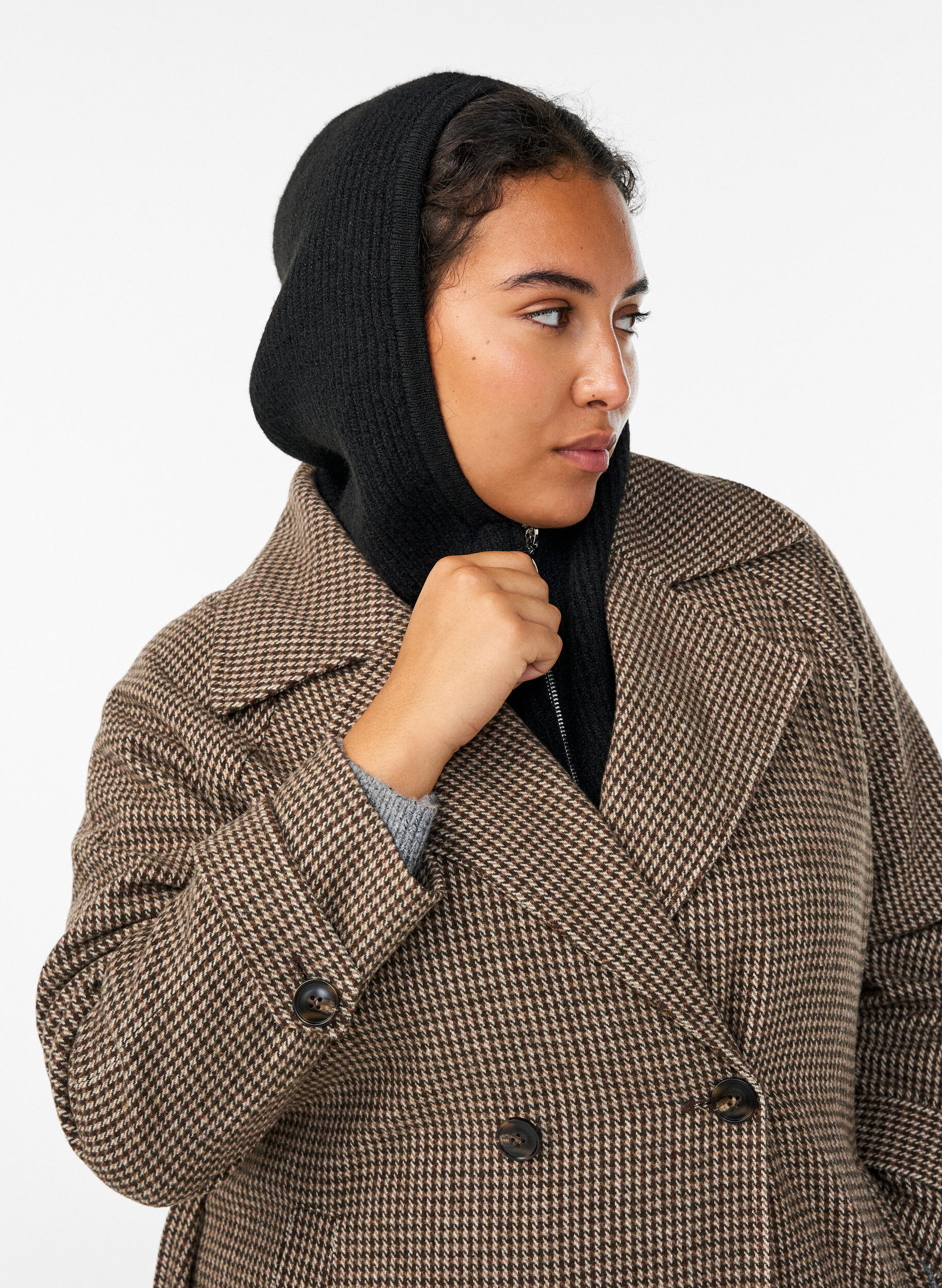 Zizzi Vetoketjullinen ribattu balaclava, Musta, Model image number 1