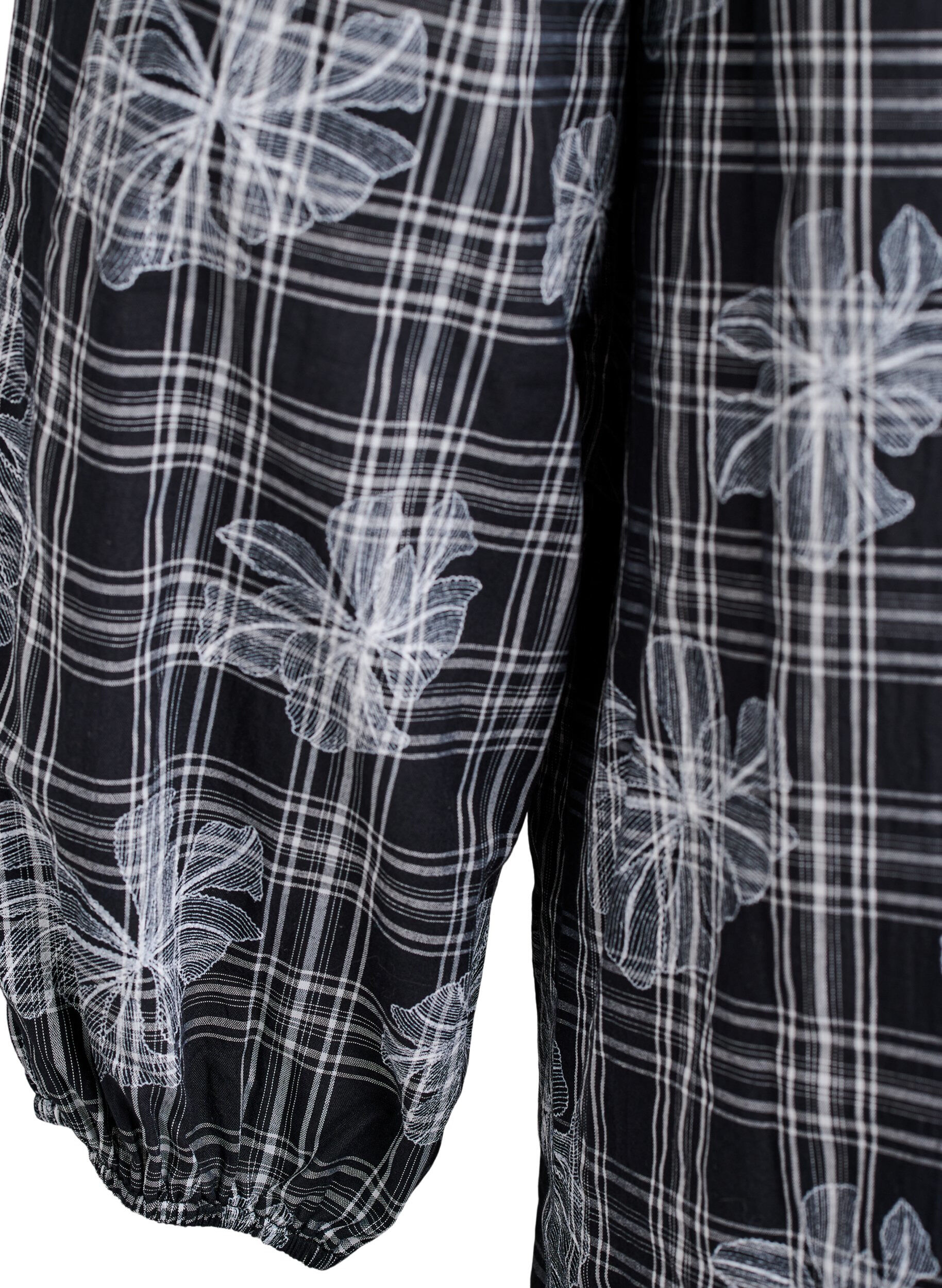 Zizzi Lyhyt mekko ruutu- ja kukkakuosilla, Musta, Packshot image number 3