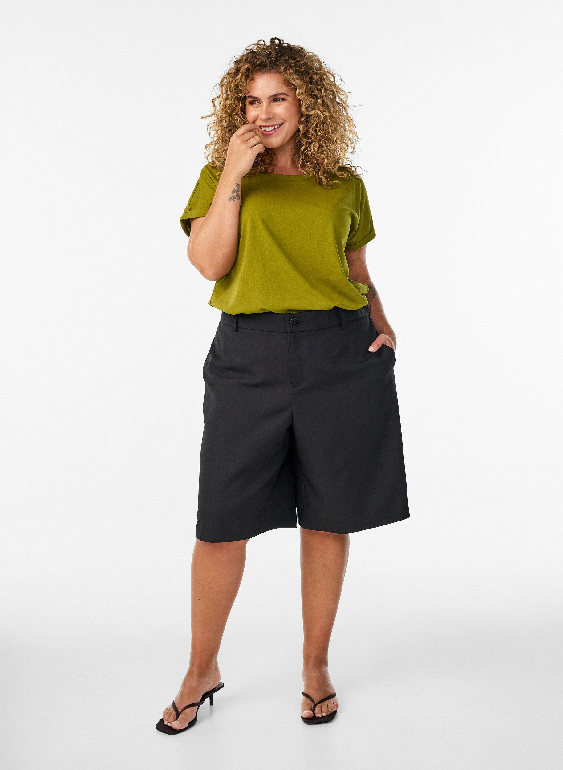 ZizziLyhythihainen puuvillasekoite t-paita, Vihre&auml;, Model image number 1