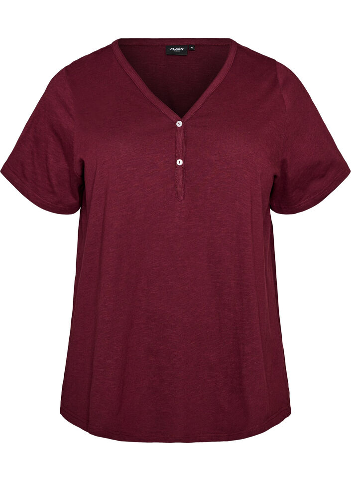 T-paita nappiyksityiskohdalla, Tumma Bordeaux, Packshot image number 0