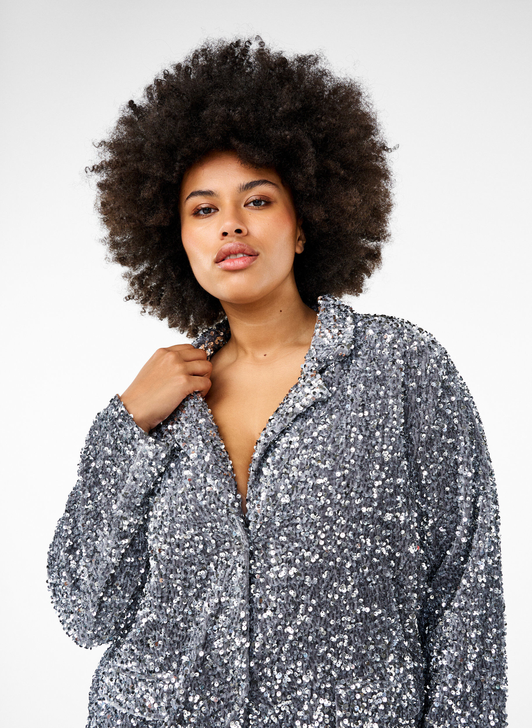 Zizzi Paljettibleiseri taskuilla, Silver, Image image number 0