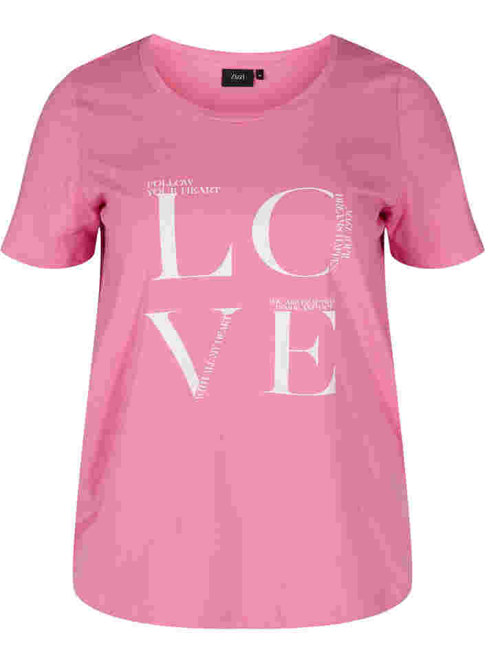 Lyhythihainen puuvillainen t-paita painatuksella, Cyclamen LOVE, Packshot image number 0